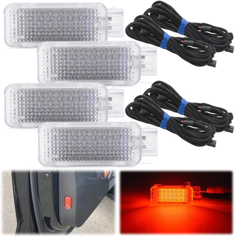 NSLUMO 4pcs LED Door Courtesy Lights Kit for Audi A3 A4 A6 A7 A8 Q5 Q7 Q8 2015-2024, 18-SMD Red Led Side Door Warning Light Canbus Error Free Interior Puddle Lamps Assembly w/PNP Adpater Wires