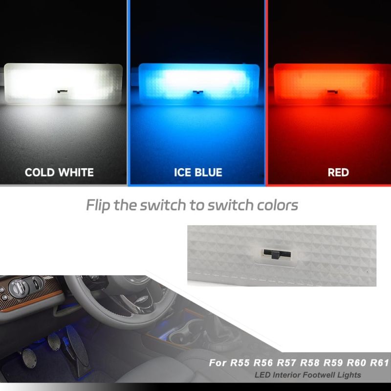 NSLUMO Led Footwell Courtesy Ambient Lights Replacement for 2006-2016 Mi'ni Cooper R56 R57 R58 R59 R55 Clubman R60 Countryman R61 Under Dashboard Floor Interior Blue Atmosphere Lamp Assembly