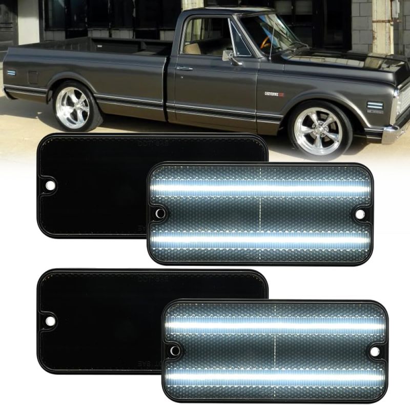 NSLUMO Led Side Marker Lights for 1968-1972 Chevy GMC C/K Series Trucks K10 C1500 K1500 1968-1995 G Series Vans White Side Turn Signal Lamps Fender Sidemarkers Clearance Light Kit Smoked Lens