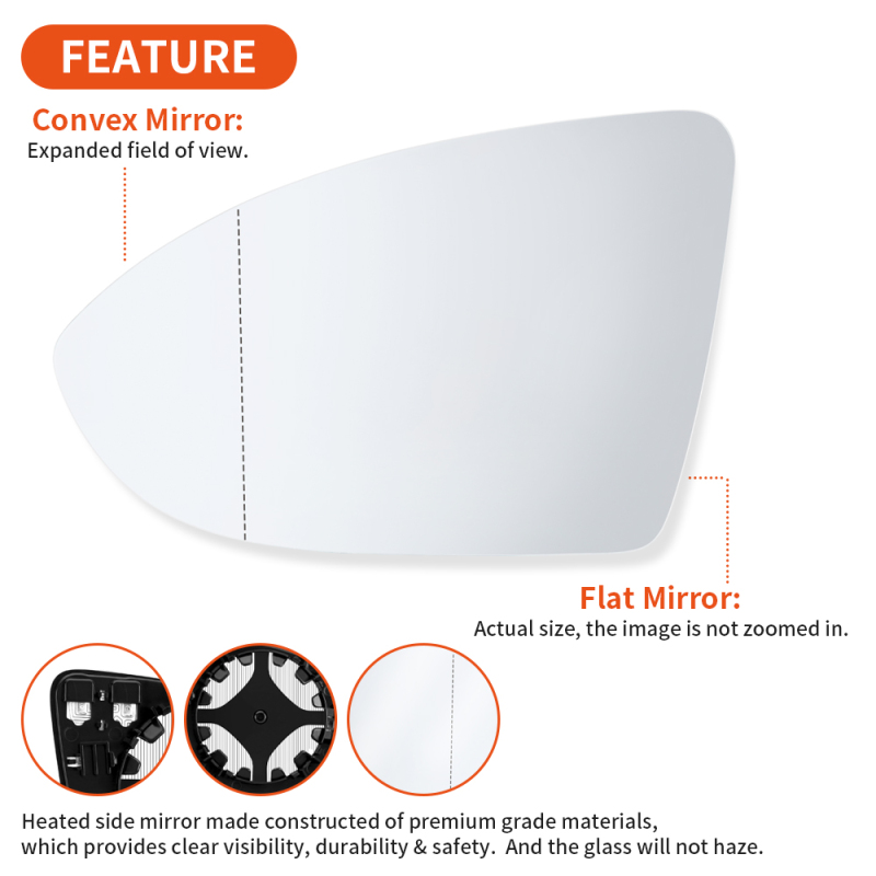 Driver Side Mirror Glass Replacement with Heated Backing Plate for Volkswagen Golf 7 VW Golf MK7 5G0857521 5G0857522