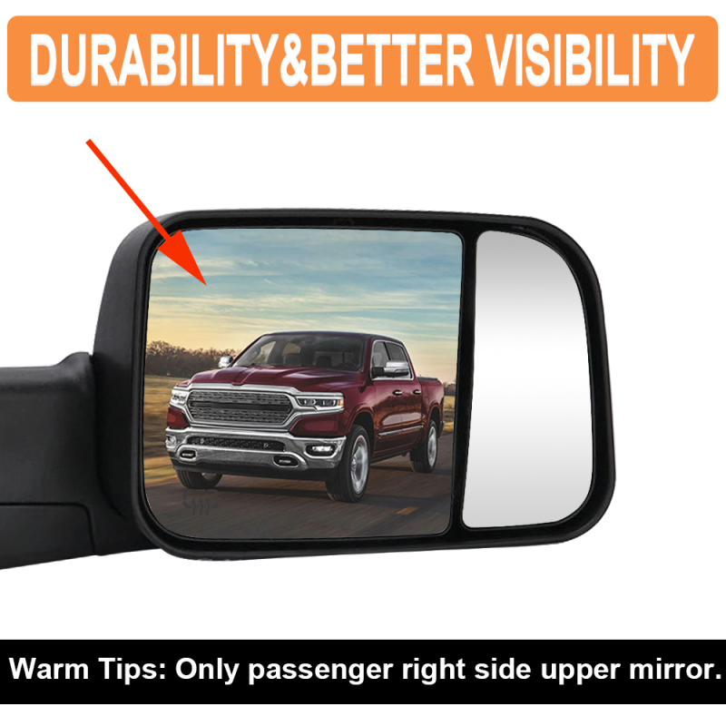 Side Tow Convex Mirror Glass Heated Mirror Glass with Rear Holder for Dodge Ram 1500 2500 3500 Truck 2009 - 2020 Replacement 68067727AA 68067726AA