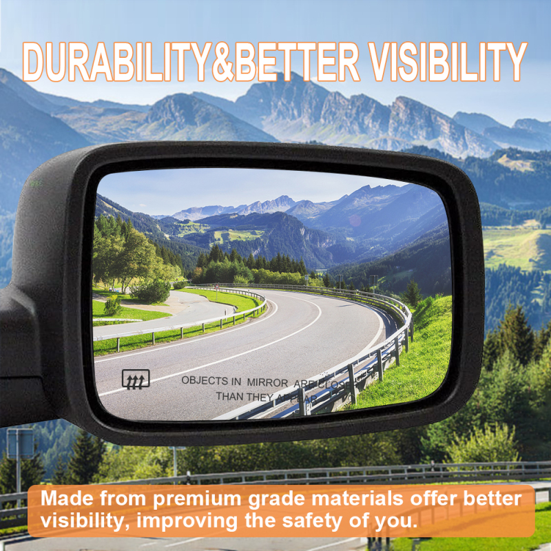 Side Heated Mirror With Rear Holder Side View Exterior Flat Mirror for 2009-2018 Dodge Ram 1500 2500 Replacement 68050299AA 68050298AA