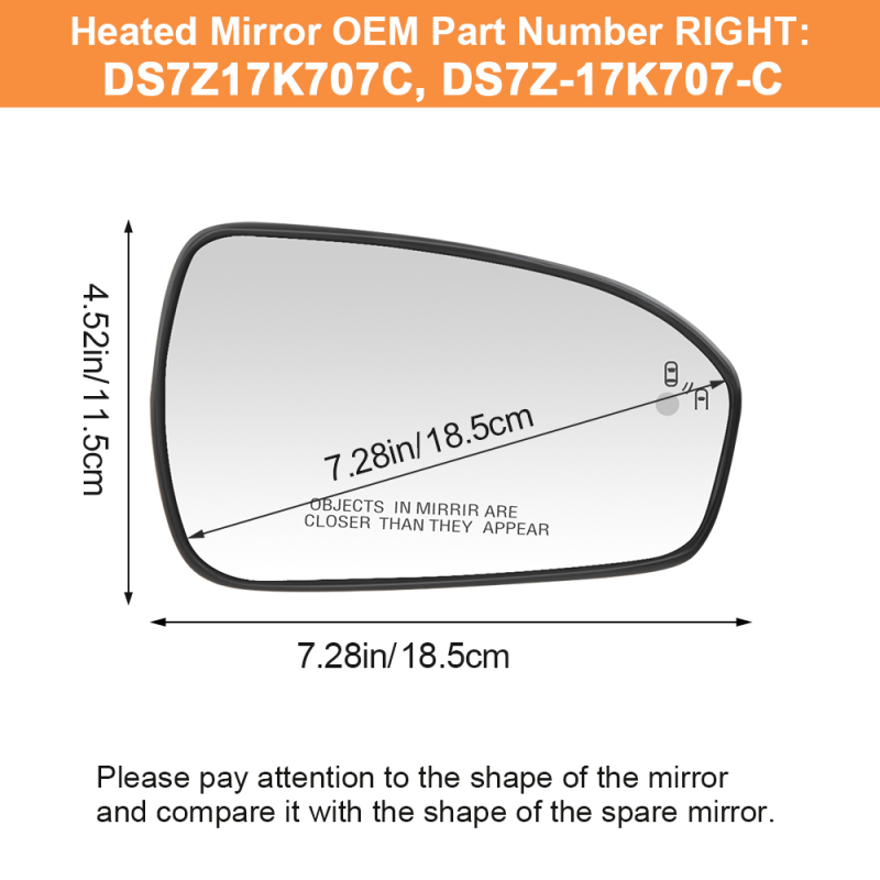 Side Door Heated Mirror Glass Replacement with Blind Spot Detection BLIS for Ford Fusion 2013 2014 2015 2016 2017 2018 2019 2020 2021 DS7Z17K707H DS7Z17K707C
