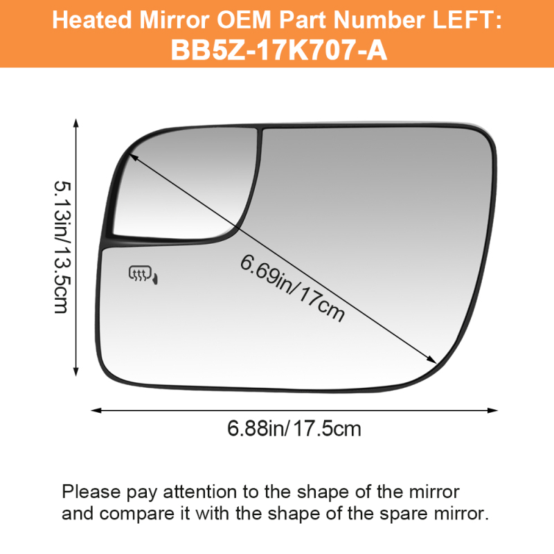 Side Heated Mirror Glass Replacement for 2011-2019 Ford Explorer Blind Spot Mirror Glass BB5Z-17K707-A/BB5Z-17K707-B