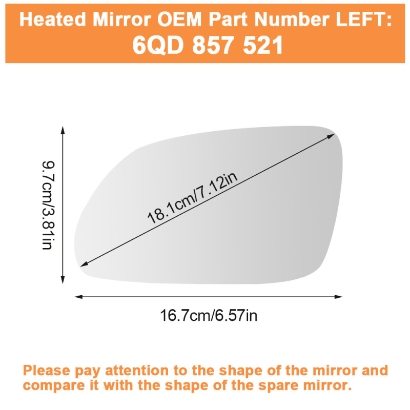 Wing Mirror Glass Heated Left Convex for Volkswagen Polo VW Polo 9N 9N3 2005-2009 Skoda Oktavia 1Z3 1Z5 2004-2008 Side Mirror Replacement 6QD857521 6QD857522