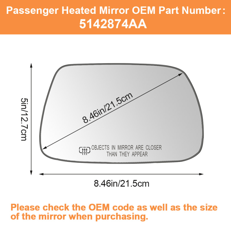 Side Heated Mirror Glass Replacement for Jeep Grand Cherokee 2005-2010 Side Mirror Glass with Rear Holder 5142875AA 5142874AA