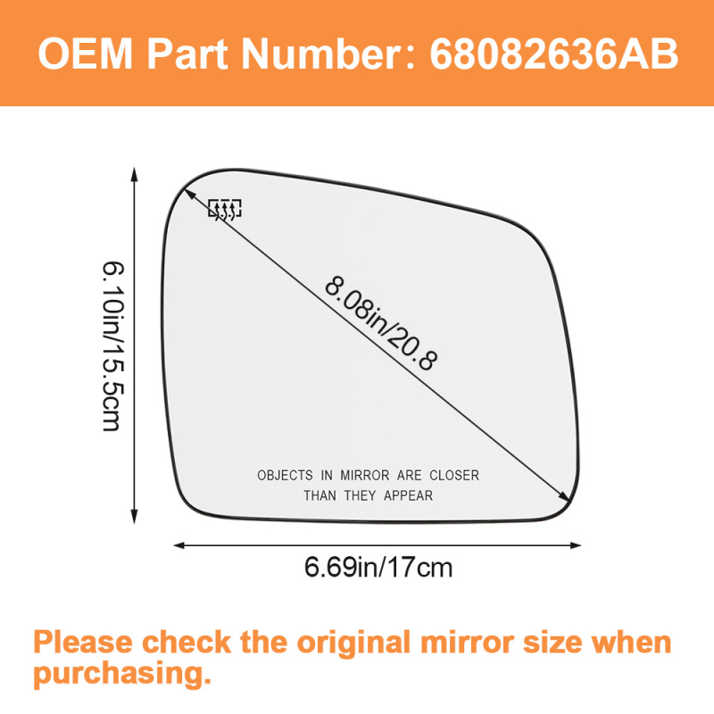 Side Mirror Glass with Heated Replacement for Jeep Grand Cherokee 2011 2012 2013 2014 2015 2016 2017 2018 Side View Flat Mirror Replaces 68092051AB 68082636AB