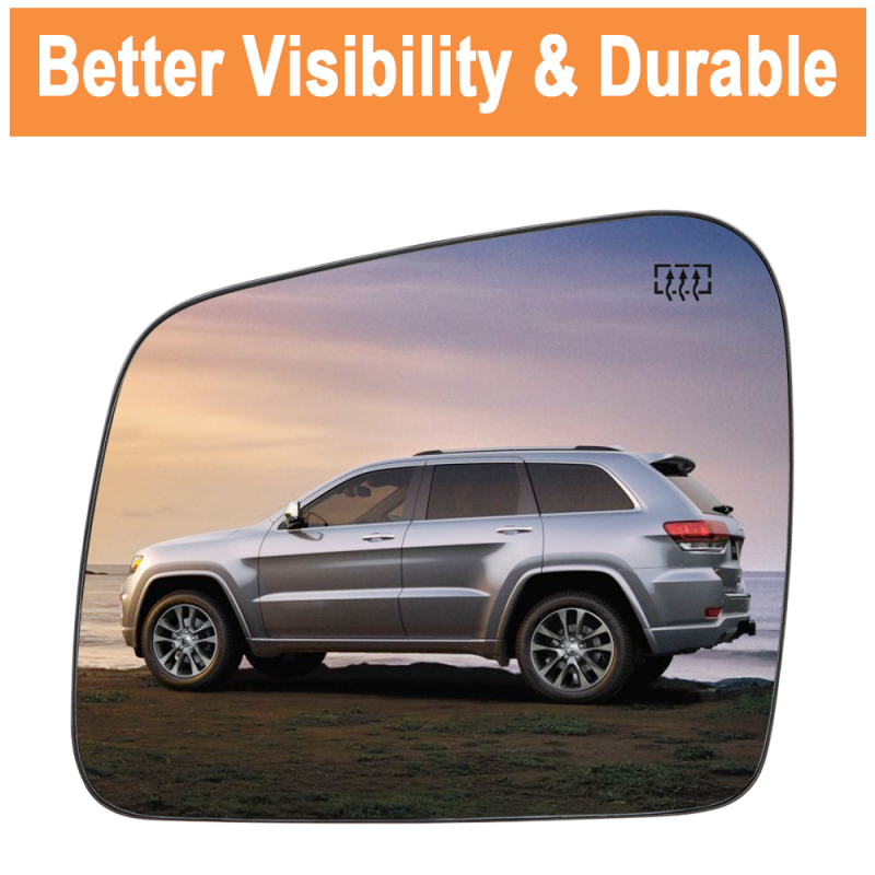 Side Mirror Glass with Heated Replacement for Jeep Grand Cherokee 2011 2012 2013 2014 2015 2016 2017 2018 Side View Flat Mirror Replaces 68092051AB 68082636AB