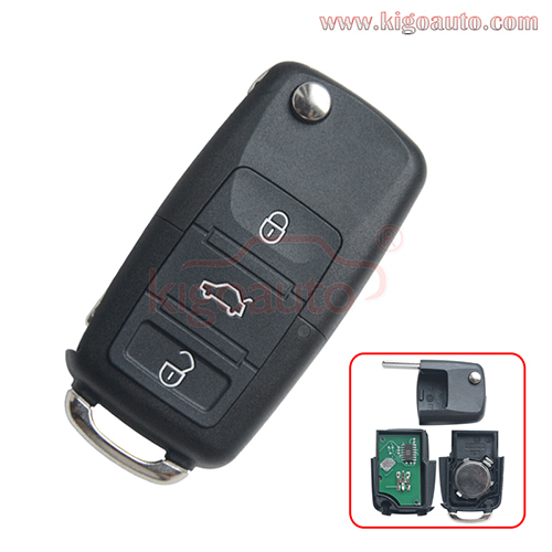 P/N 1KO 959 753 N flip key HU66 3 button 434Mhz Remote key for VW Skoda Passat Golf Bora Jetta 1K0959753N
