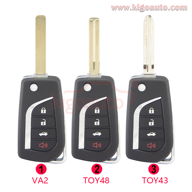 FCC HYQ12BFB Flip remote key shell 4 button VA2 / TOY48 / TOY43 blade for Toyota Hilux Corolla Camry