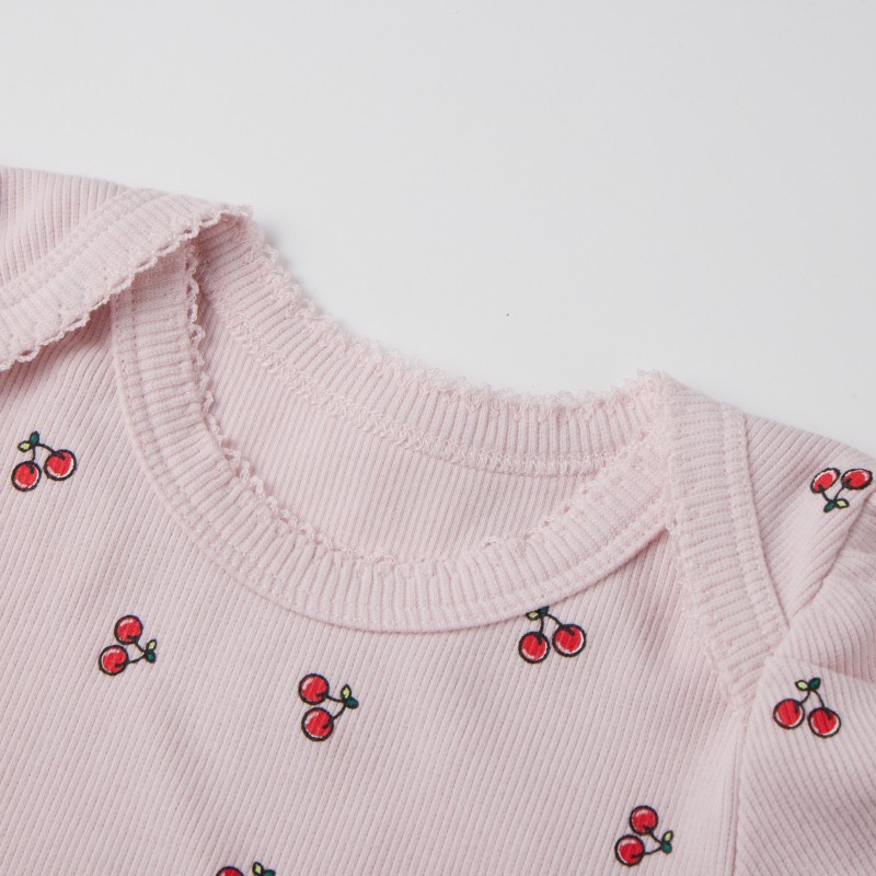 baby girl puff sleeves cherry print bodysuit