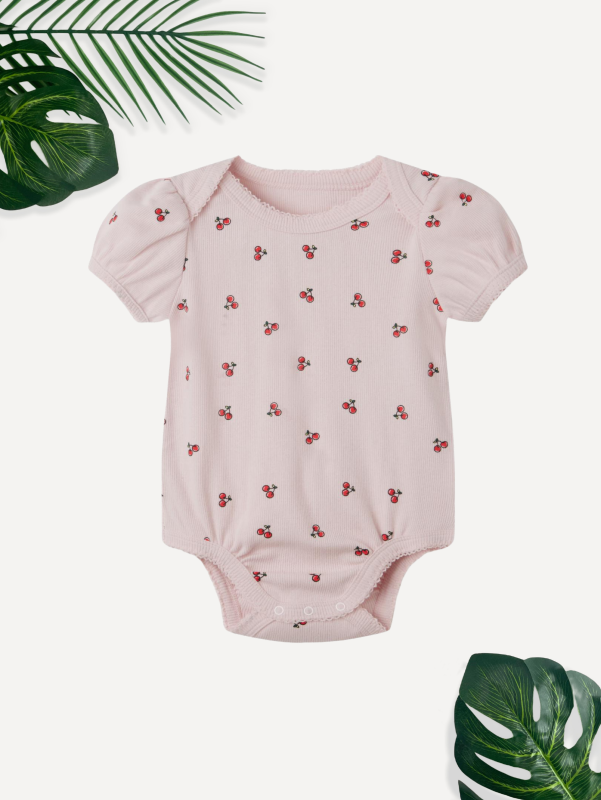 baby girl puff sleeves cherry print bodysuit