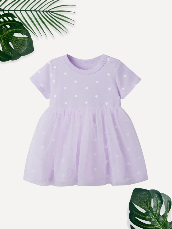 baby girl dot print short sleeve jersey tulle dress