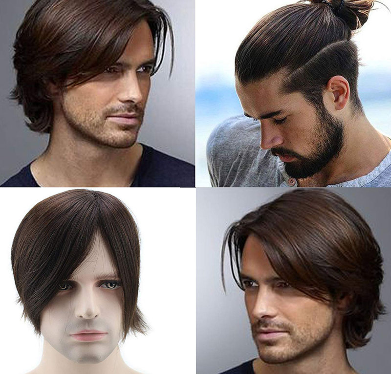 #3 Brown Color Wigs For Men 100% Human Hairpiece Swiss Mono Lace with PU Around Medium Density Toupee