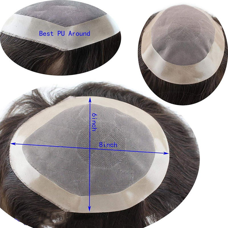 #3 Brown Color Wigs For Men 100% Human Hairpiece Swiss Mono Lace with PU Around Medium Density Toupee
