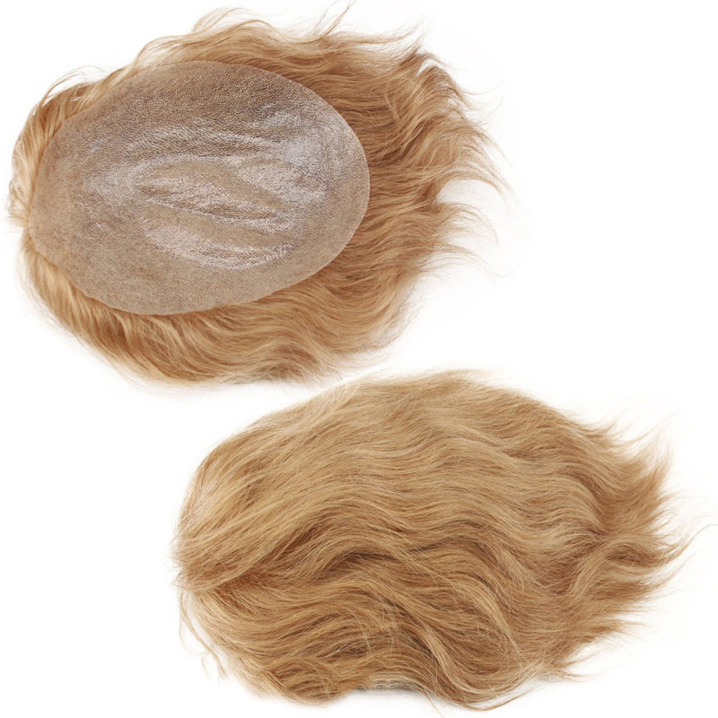 Ultra Thin Skin Toupee 100%Human Hair 8X10“ Hairpiece Replacement For Men #21 Ash Blonde Color
