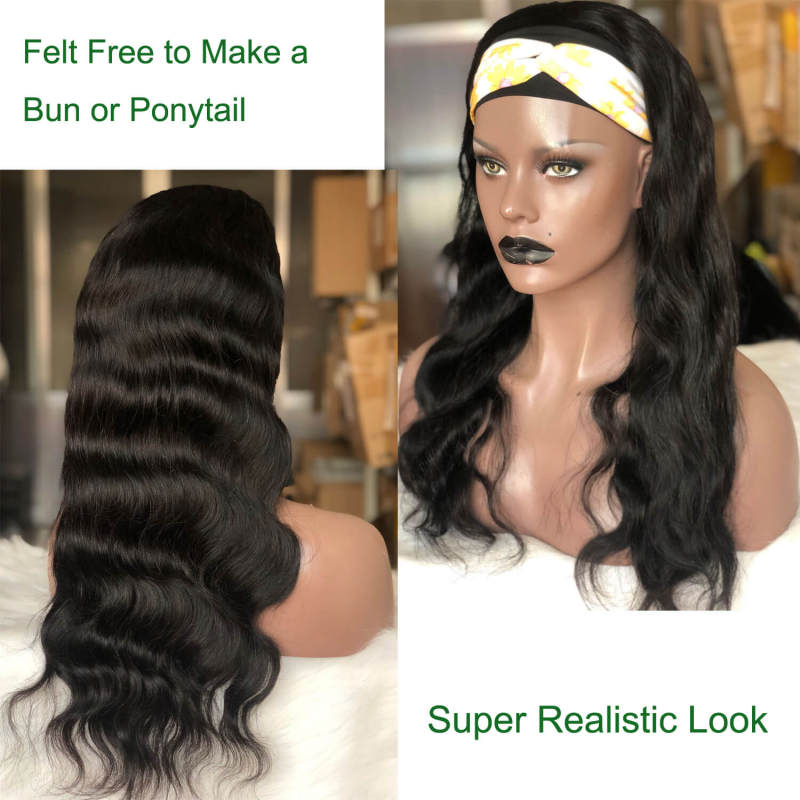 Headband Human Hair Wigs Body Wave Brazilian Remy Hair Head Band Half Wig Full Machine Made Glueless 150 Density For Black Women