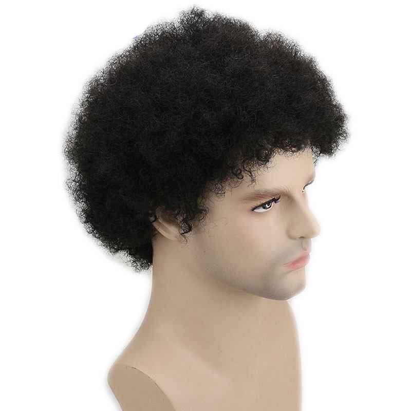 Men`s Short  Afro Kinky Curly  Wigs Human Hair Brazilian Human Hair None Lace Full Wig For Men