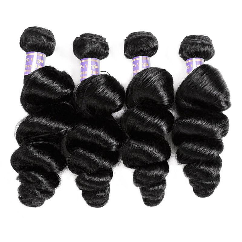 Eseewigs Peruvian Loose Wave Virgin Human Hair 4 Bundles With 4*4 Lace Closure