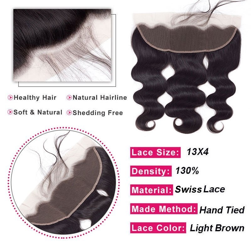 Natural Color Body Wave Indian Remy Hair Lace Frontal Closure 13x4inchs