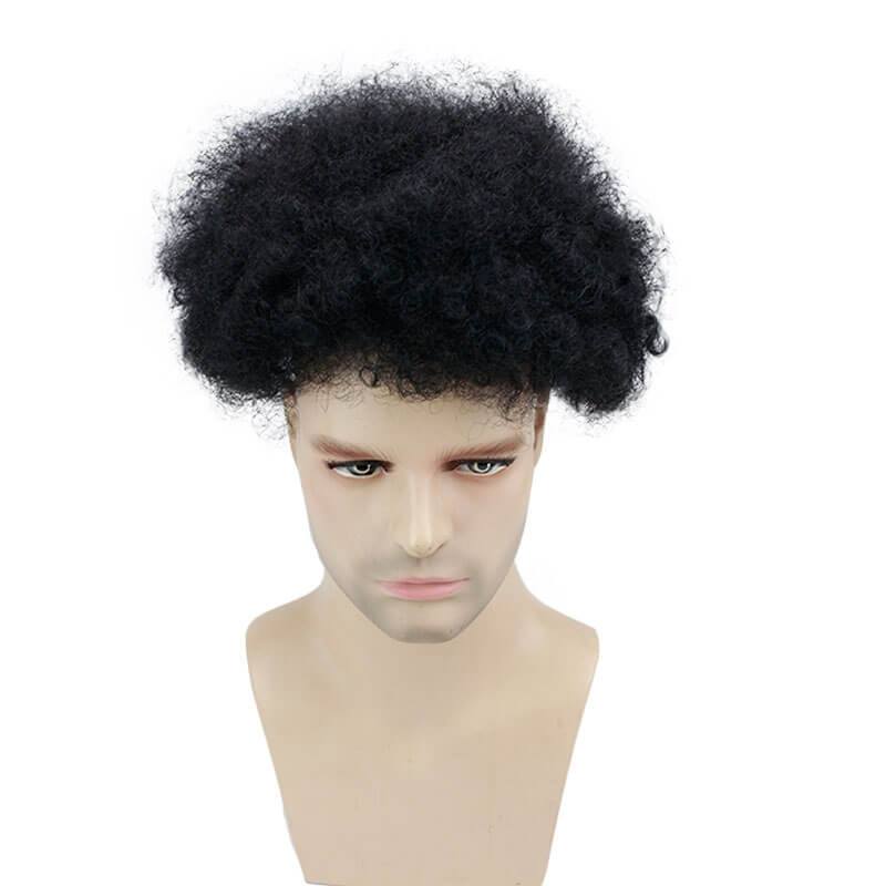 Afro Kinky Curly Human Hair Toupee For Men Black Color 10X8 Inch