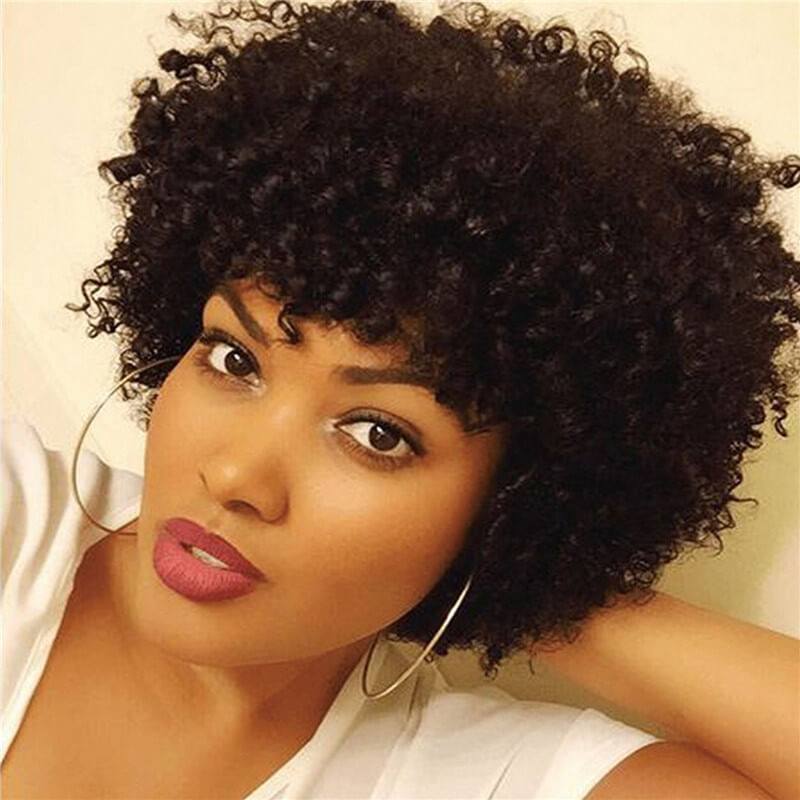 Short Kinky Curly Human Hair Wigs 100% Human Hair Wig Natural Looking Short Afro Kinky Curly Wigs for Black Women (Brown)