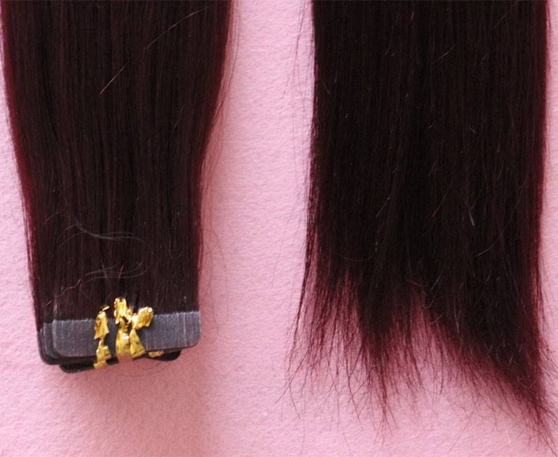 99J Color Tape Hair Piece Real Human Hair Virgin Peruvian Hair Glue Tape Hair Extensions