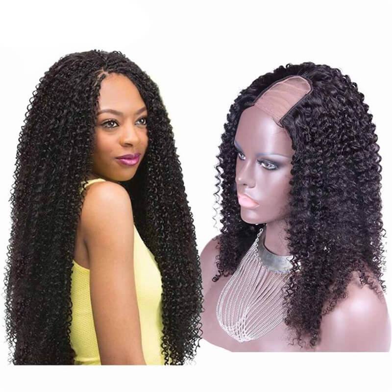Kinky Curly Brazilian Virgin Human Hair U Part Wigs 8-24 in stock