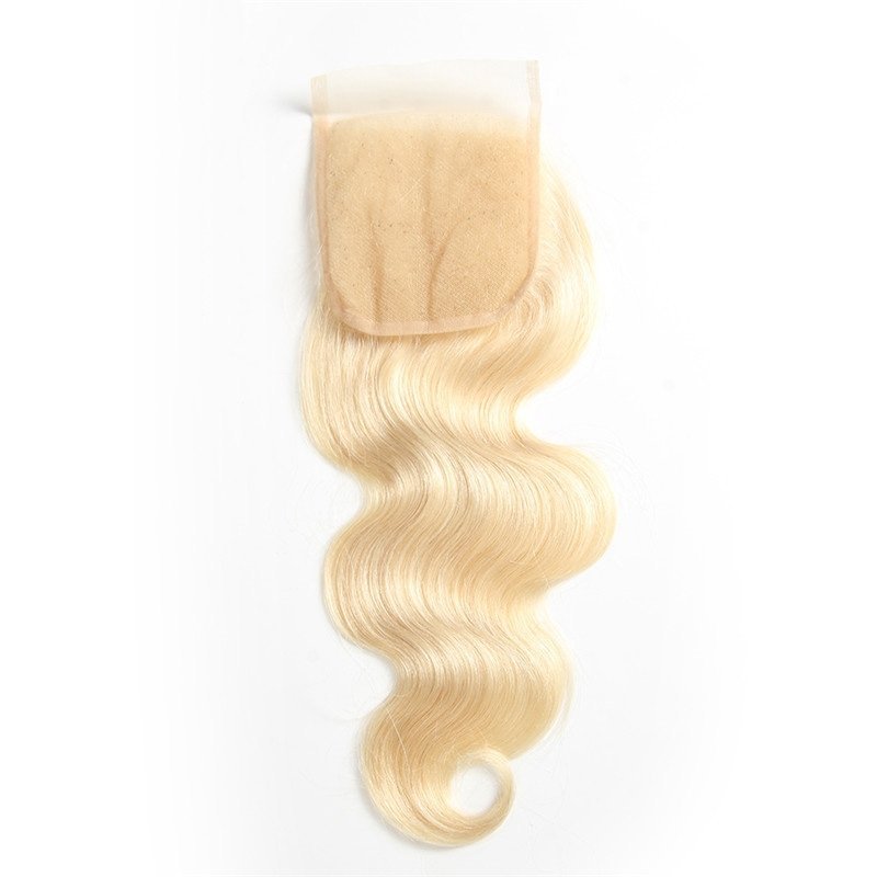 Blonde Lace Closure 613# Bleached Knots Free/Middle/3 Part Unprocessed Virgin Brazilian Remy Blonde Hair Stock 4x4 inch