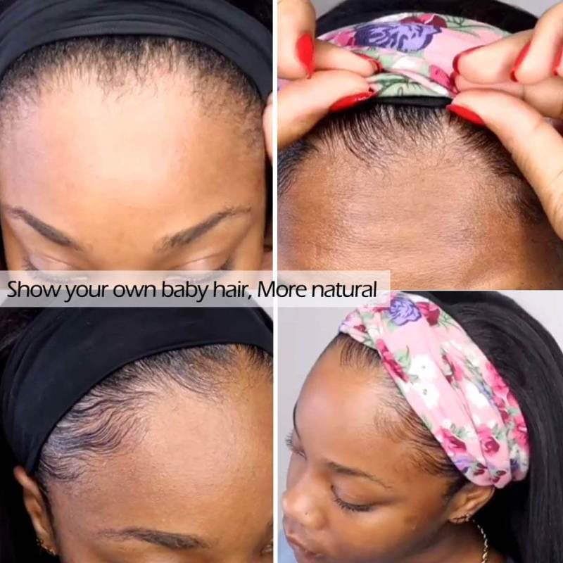 Straight Headband Wigs for Black Women Human Hair Wigs Glueless None Lace Front Wigs Brizilian Virgin Hair Machine Made 150 Den