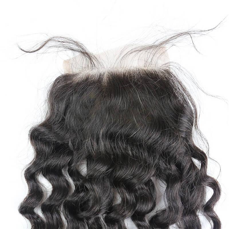 Excellent Loose Deep Wave Swiss Lace Closure  Bleach Knots  4*4  Unprocessed Human Remy Hair Brazilian Hair 120% density