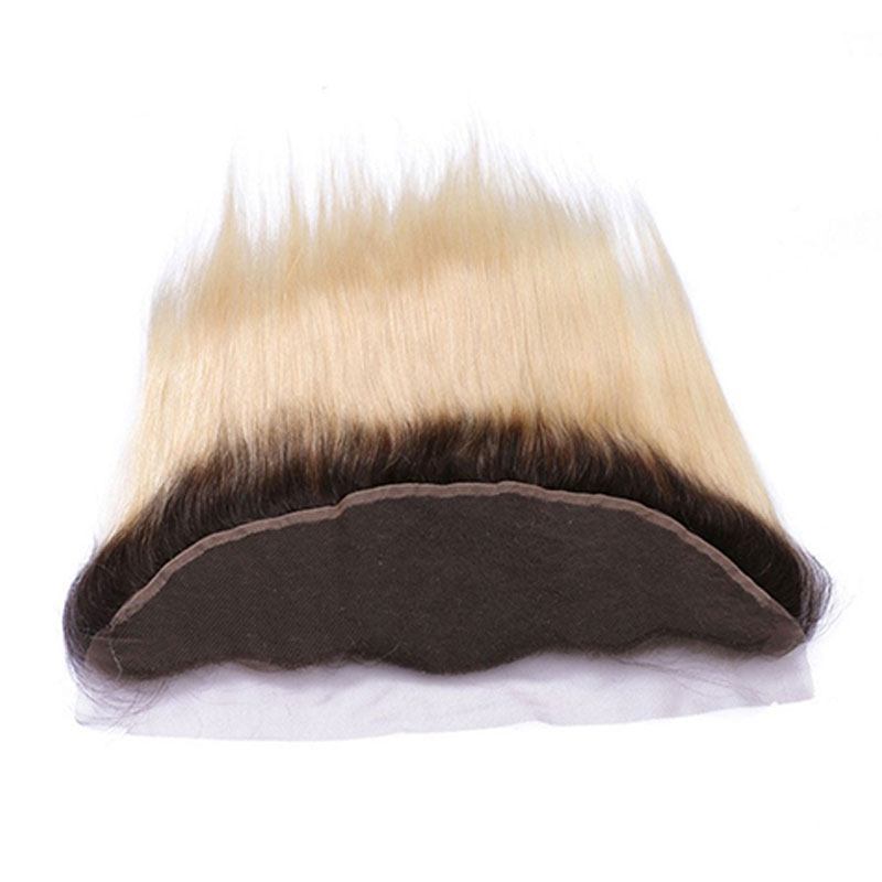 Blonde Hair with Dark Roots 1b/613 Color Brazilian Straight Human Hair Closure 13*4 Lace Frontal with Baby Hair 100% Human Hair