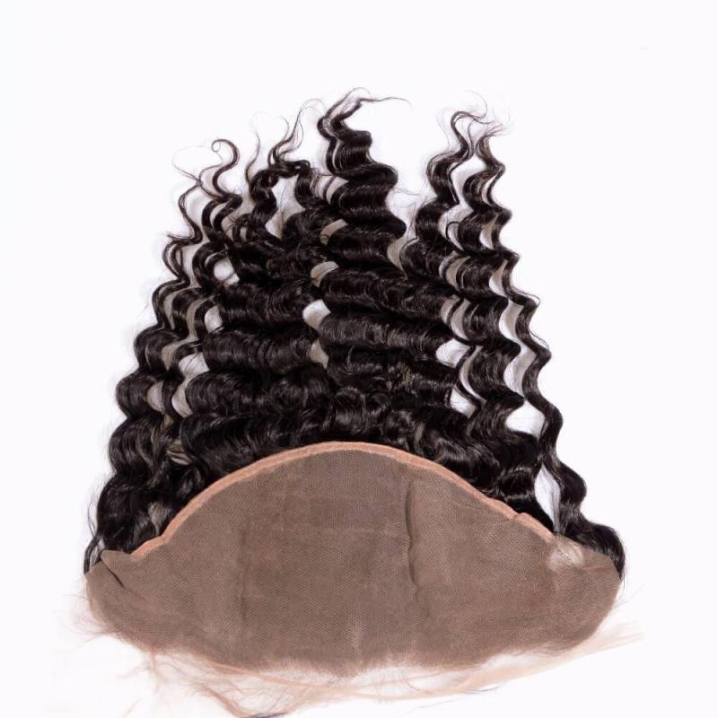 Lace Frontal Closure 13X6 Human Hair Peruvian Virgin Hair loose deep wave Natural color density 130% Bleached knots