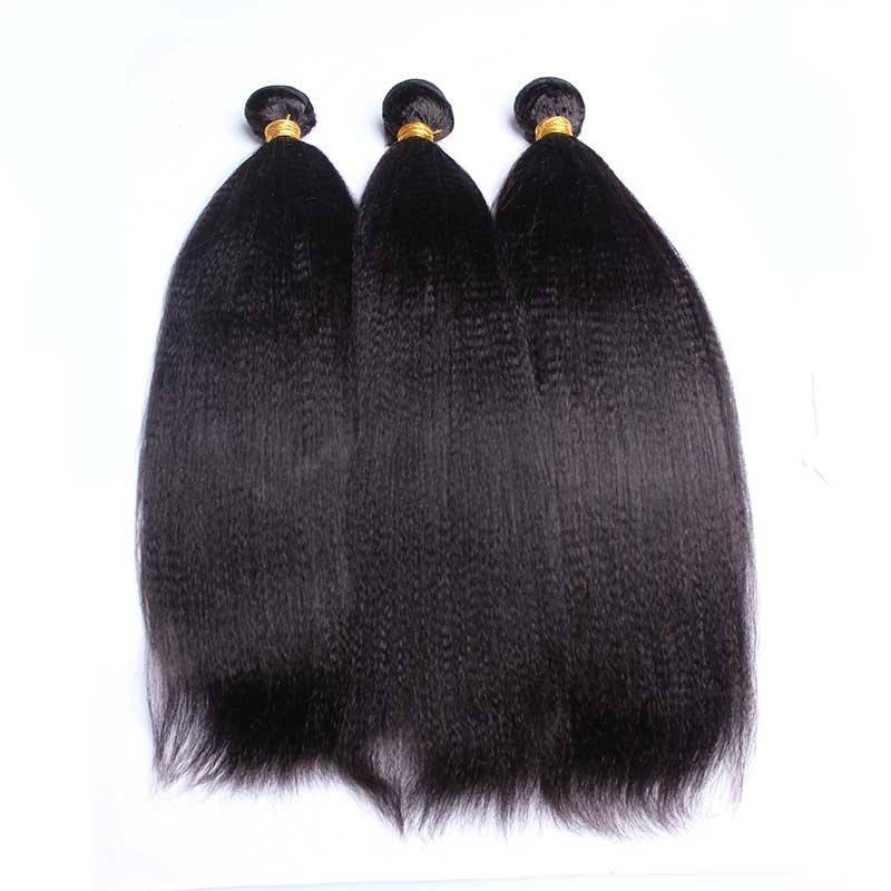 Brazilian Remy Hair Italian Yaki Human Hair Weaves 3Bundles Natural Color