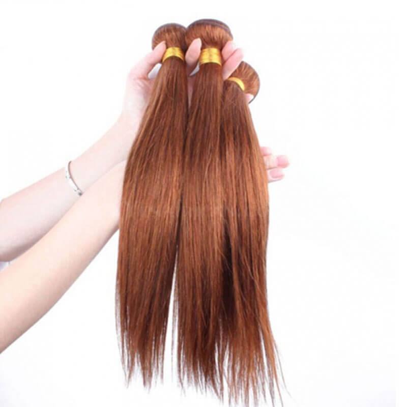 Color #30 Medium Brown Brazilian Remy Hair Straight Hair Weave 3 Buddles