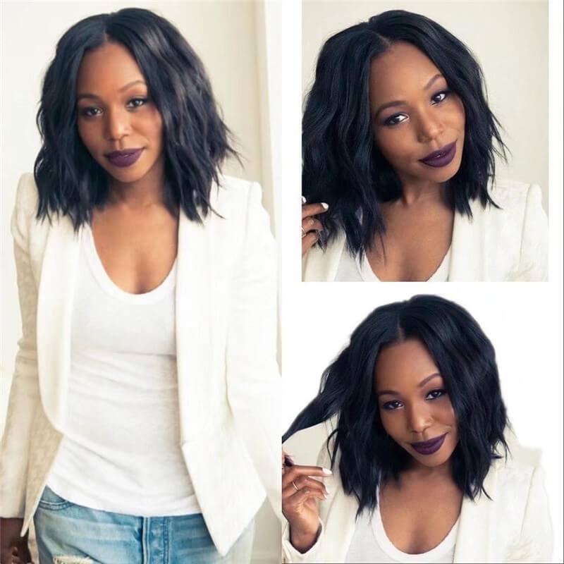 Bob Wavy Glueless lace Front Remy Brazilian Hair Wigs for Black Women Frontal Lace Front Bob Wave Human Hair Wigs