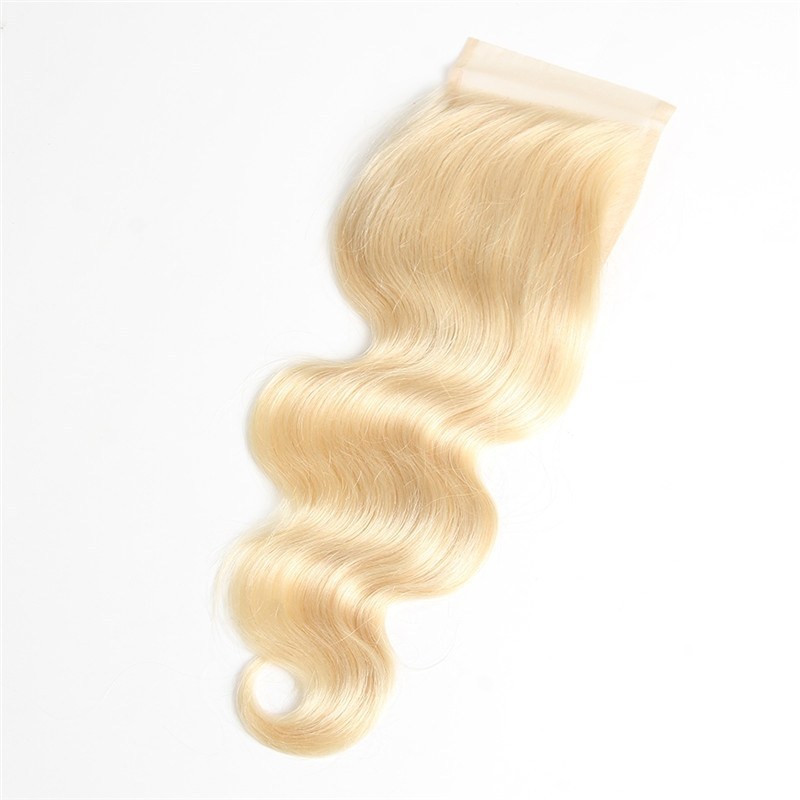 Blonde Lace Closure 613# Bleached Knots Free/Middle/3 Part Unprocessed Virgin Brazilian Remy Blonde Hair Stock 4x4 inch