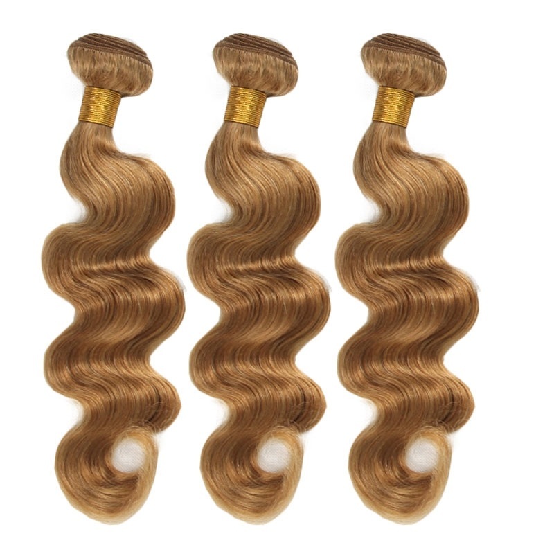 Color #27 Honey Brown Body Wave Brazilian Remy Hair Weave 3pcs Buddles