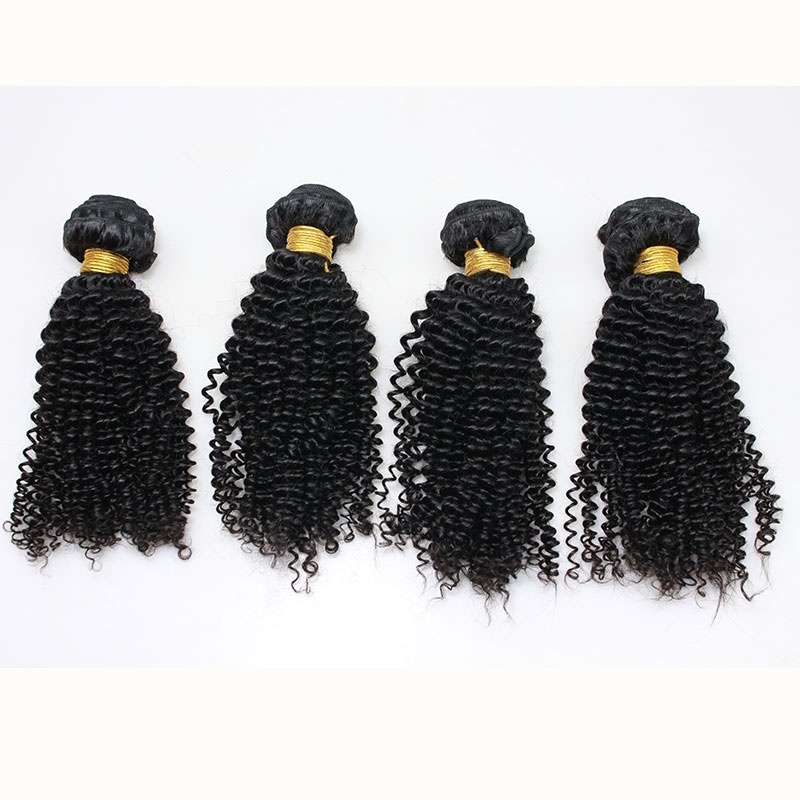 Kinky Curly Hair Weave Indian Remy Human Hair Natural Color 3 Bundles