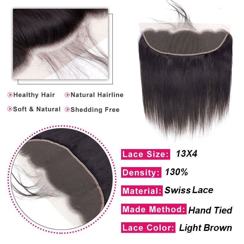 Natural Color Silk Straight Brazilian Human Hair Ear to Ear Lace Frontal Closure 13x4inchs