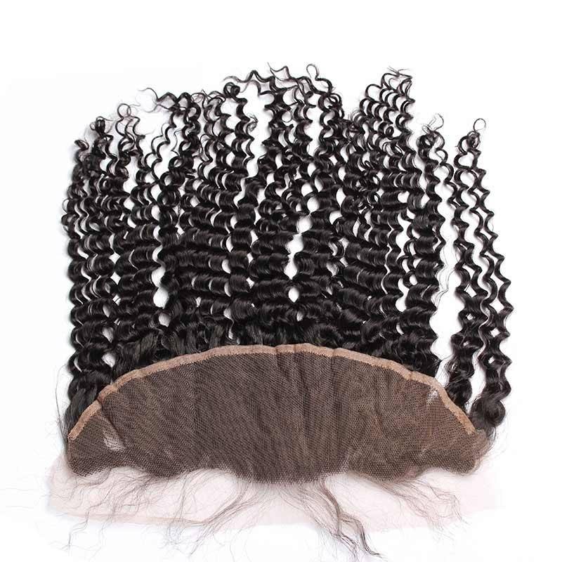 Kinky Curly Lace frontal Closure 13x4 with Baby Hair Natural Color Brazilian Hair