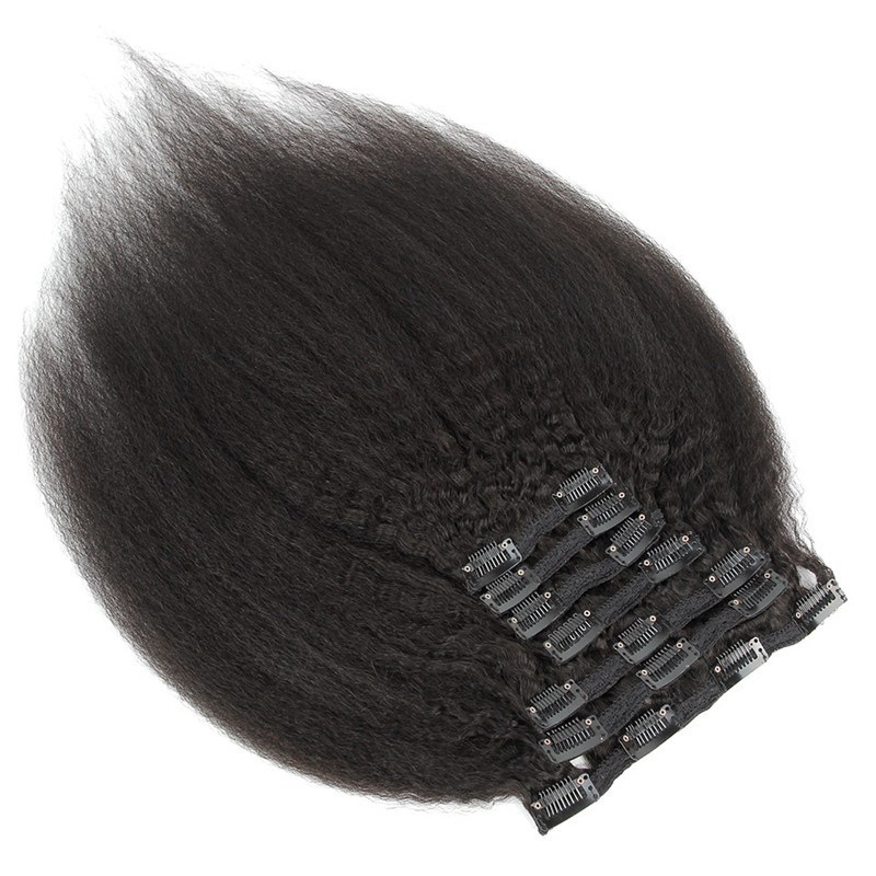 Human Hair Afron Kinky Straight Hair Clip In Hair Extensions Natural Color