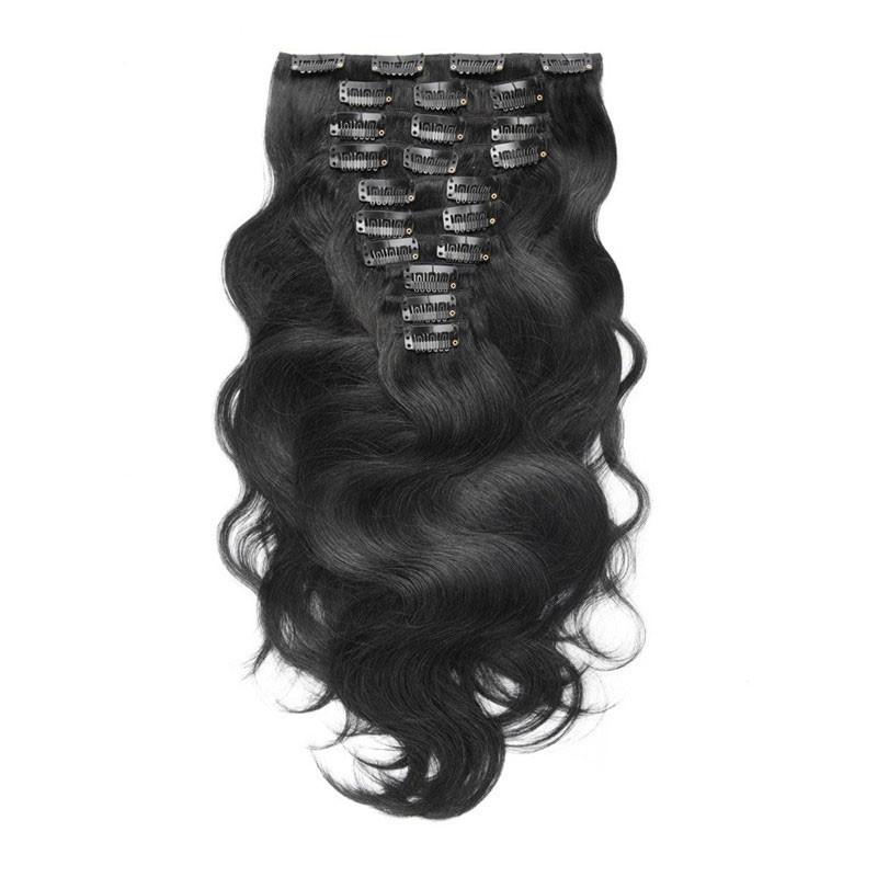 160g 10pcs Clip in Real Hair Extension Body Wave Hair Natural Color