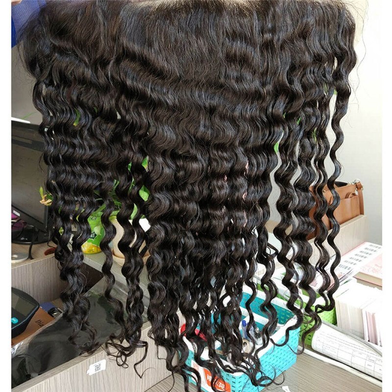 150% Density 13X6 Ear To Ear Lace Frontal Closure Human Hair Brazilian Virgin Hair  Deep Wave Nautral Color Bleached Knots