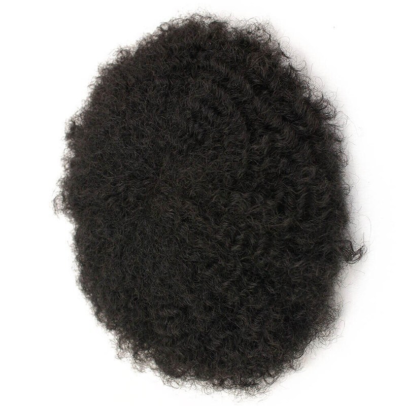 Afro Kinky Curly Human Hair Durable Hairpieces Replacement System For Men Brazilian Remy Human Hair Lace & PU 10*8 1B#