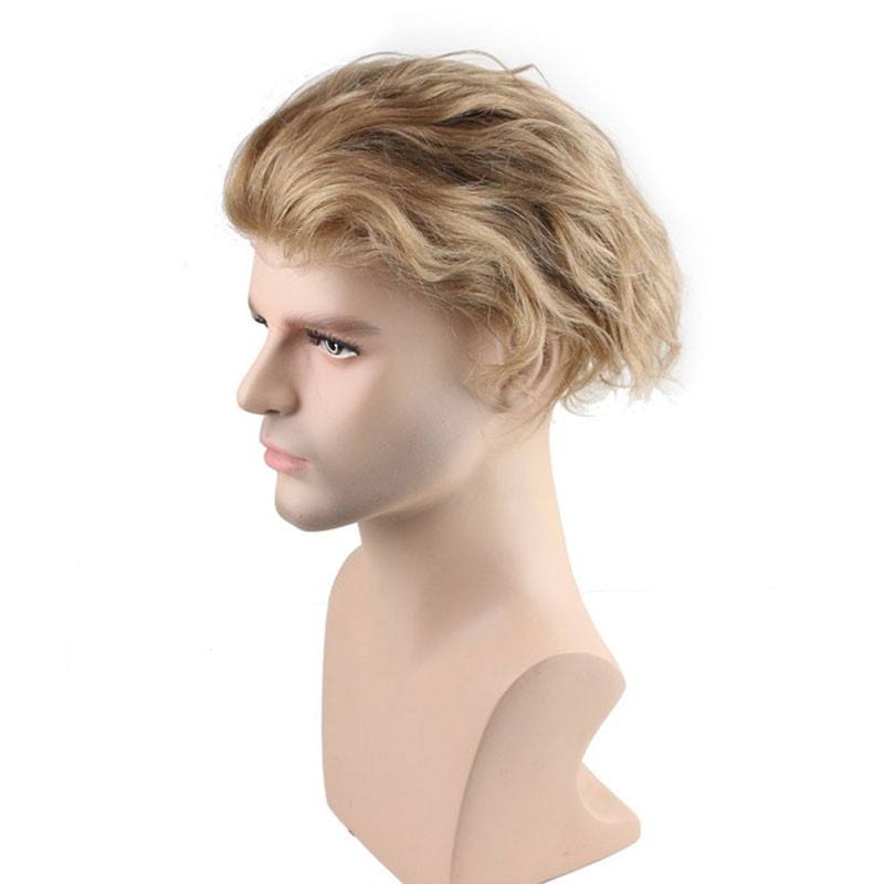 Men's Wig Human Hair Hairpiece Toupee Super Thin Skin Hair Replacement (#21 Ash Blonde)