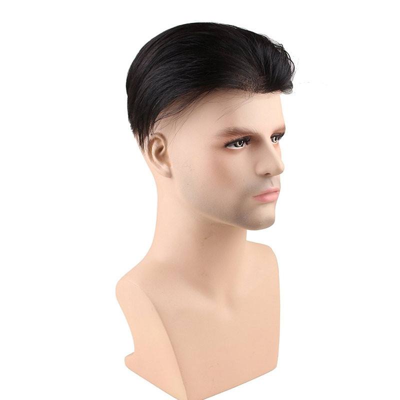 Men's Toupee Human Hair Straight Monofilament Net Base Thin Skin Around with Combs Toupee for Men Natural Color