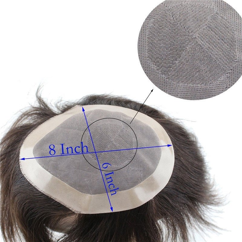 7 Inches Men's Hairpiece Human Hair Toupee Wig Super Thin Skin Hair Replacement 130% Density Mono Base 6x8 ( #3 Dark Brown)