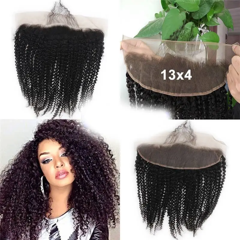 Mongolian Kinky Curly Hair Lace Frontal Closure 13x4 Ear To Ear Full Frontal With Baby Hair Afro Kinky Curly Lace Frontals