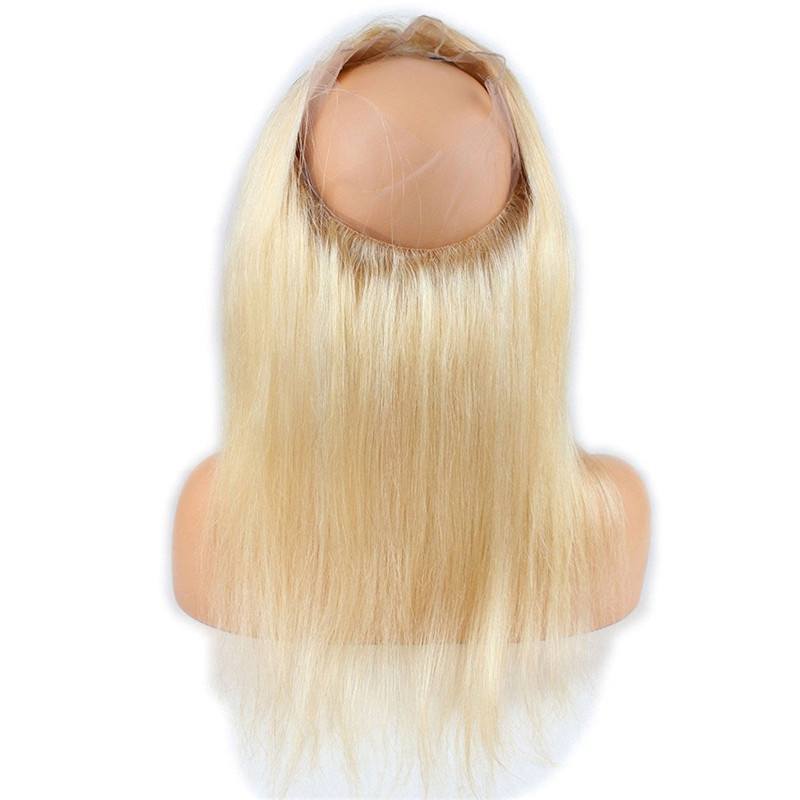 360 Lace Frontal Blonde #613 Silk Straight Brazilian Virgin Remy Human Hair Lace Band Frontal Closure Natural Hairline Bleached Knots with Baby Hair